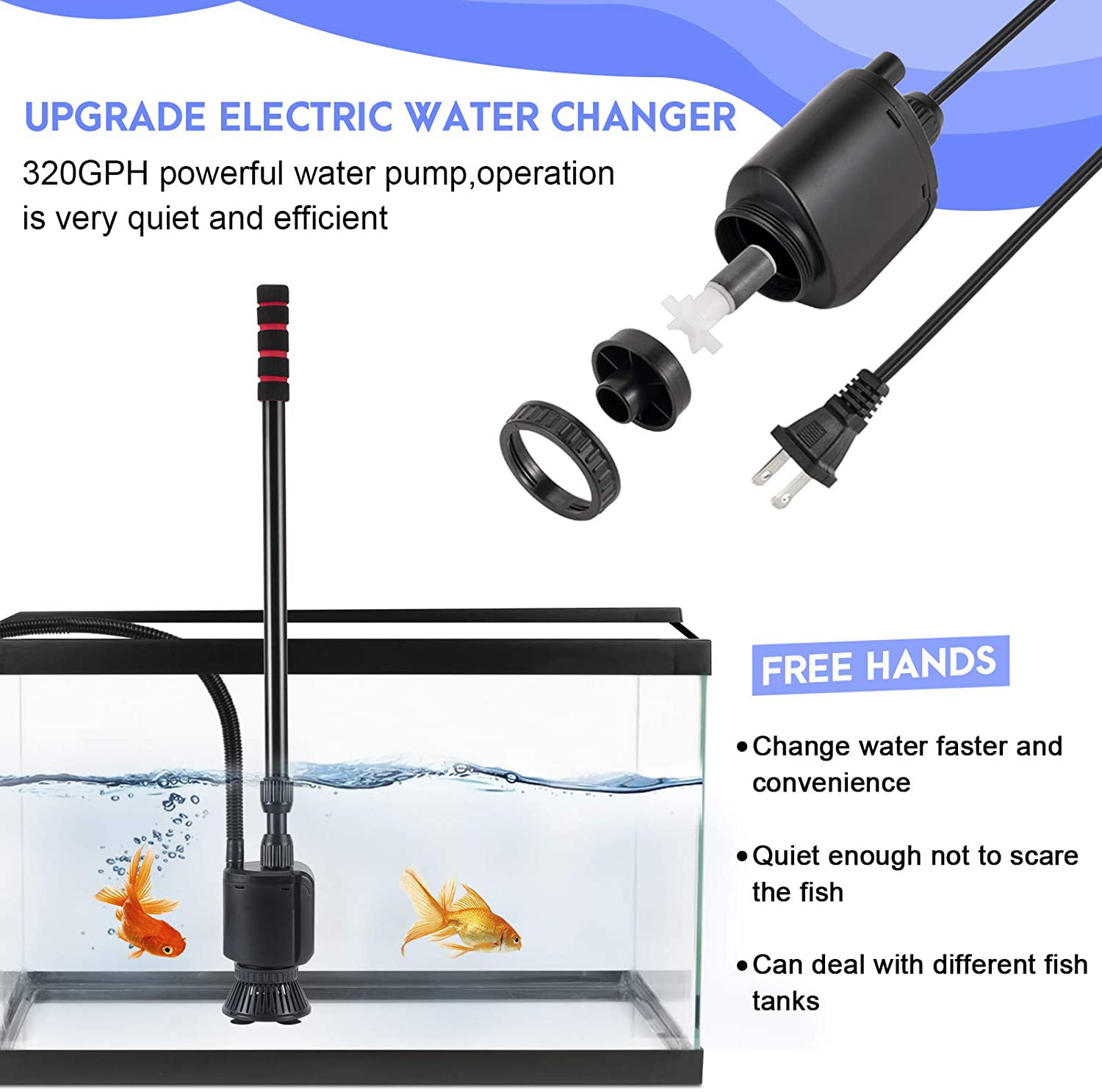 AQQA Aquarium Gravel Cleaner Siphon Kit,6 in 1 Electric Automatic Removable Vacuum Water Changer，Multifunction Wash Sand Suck the Stool Filter 110V/20W 320GPH Animals & Pet Supplies > Pet Supplies > Fish Supplies > Aquarium Cleaning Supplies AQQA   