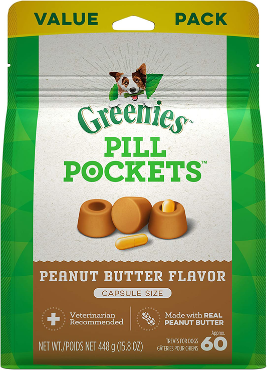 Greenies Pill Pockets Natural Dog Treats, Capsule Size, Peanut Butter Flavor