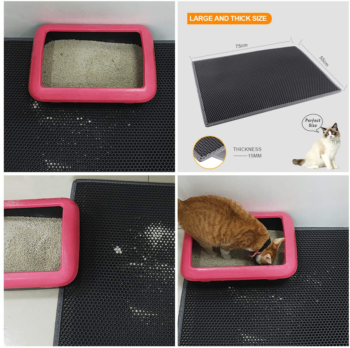 Waretary Cat Litter Mat, Pretty Litter Box Trapping Mat, 24" X 15"/30"X 24"Inch Honeycomb Double Scatter Control Layer Mat for Kitty, Urine & Waterproof, Washable, Easy Clean Animals & Pet Supplies > Pet Supplies > Cat Supplies > Cat Litter Box Mats Waretary   