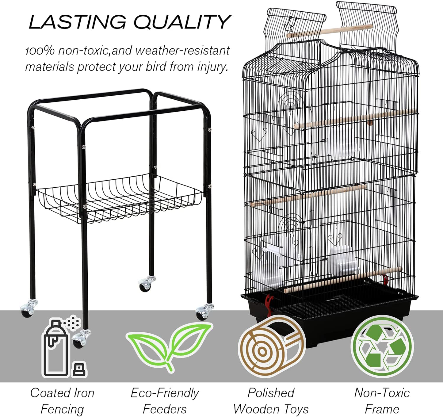 Bird Cage Parakeet Cage 64 Inch Open Top Standing Parrot Cage Accessories with Rolling Stand for Medium Small Cockatiel Canary Parakeet Conure Finches Budgie Lovebirds Pet Storage Shelf Animals & Pet Supplies > Pet Supplies > Bird Supplies > Bird Cages & Stands HCY   