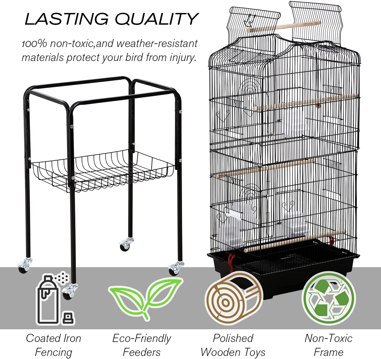 Bird Cage Parakeet Cage 64 Inch Open Top Standing Parrot Cage Accessories with Rolling Stand for Medium Small Cockatiel Canary Parakeet Conure Finches Budgie Lovebirds Pet Storage Shelf