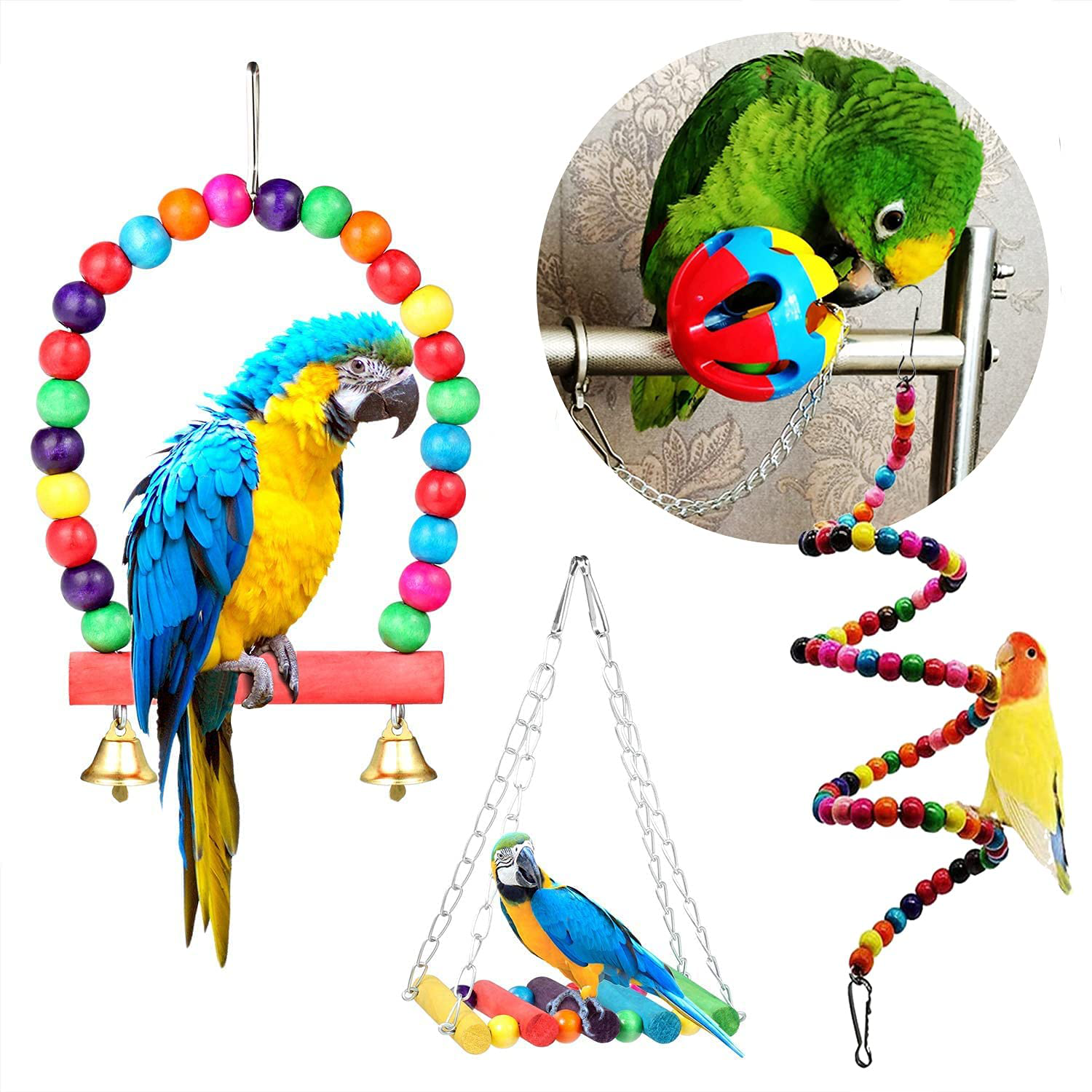 Colourful Wooden Bird Ladder Parrot Toy with Bells