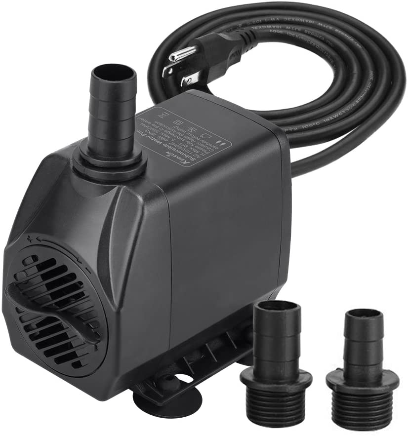 KEDSUM 330GPH Submersible Pump(1500L/H, 25W), Ultra Quiet Water Pump with 6.5Ft High Lift , Fountain Pump with 5.9 Ft Grounded Power Cord, 3 Nozzles for Fish Tank , Pond , Aquarium, Statuary, Hydropon Animals & Pet Supplies > Pet Supplies > Fish Supplies > Aquarium & Pond Tubing KEDSUM 880GPH  