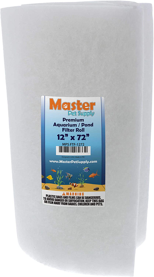 Master Pet Supply Premium Aquarium Filter Pad Roll, Cut to Fit 12" by 72", Micron Fiber Filtration Media for Freshwater, Saltwater Aquariums, Koi Ponds, Fish Tanks, Reefs - Clean Crystal Clear Water