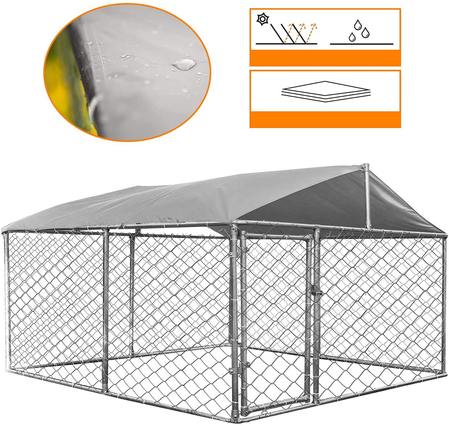 LEISU Outdoor Heavy Duty Dog House Dog Kennel with Water Resistant Cover Dog Cage Pet Resort Steel Fence with Mesh Sidewalls Secure Lock Animals & Pet Supplies > Pet Supplies > Dog Supplies > Dog Houses LEISU   
