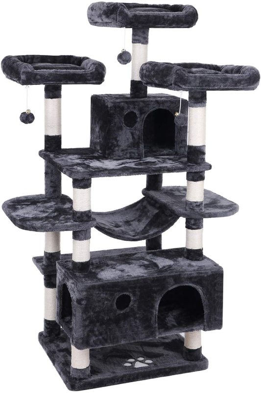 BEWISHOME Large Cat Tree Condo with Sisal Scratching Posts Perches Houses Hammock, Cat Tower Furniture Kitty Activity Center Kitten Play House MMJ03 Animals & Pet Supplies > Pet Supplies > Cat Supplies > Cat Furniture BEWISHOME grey  