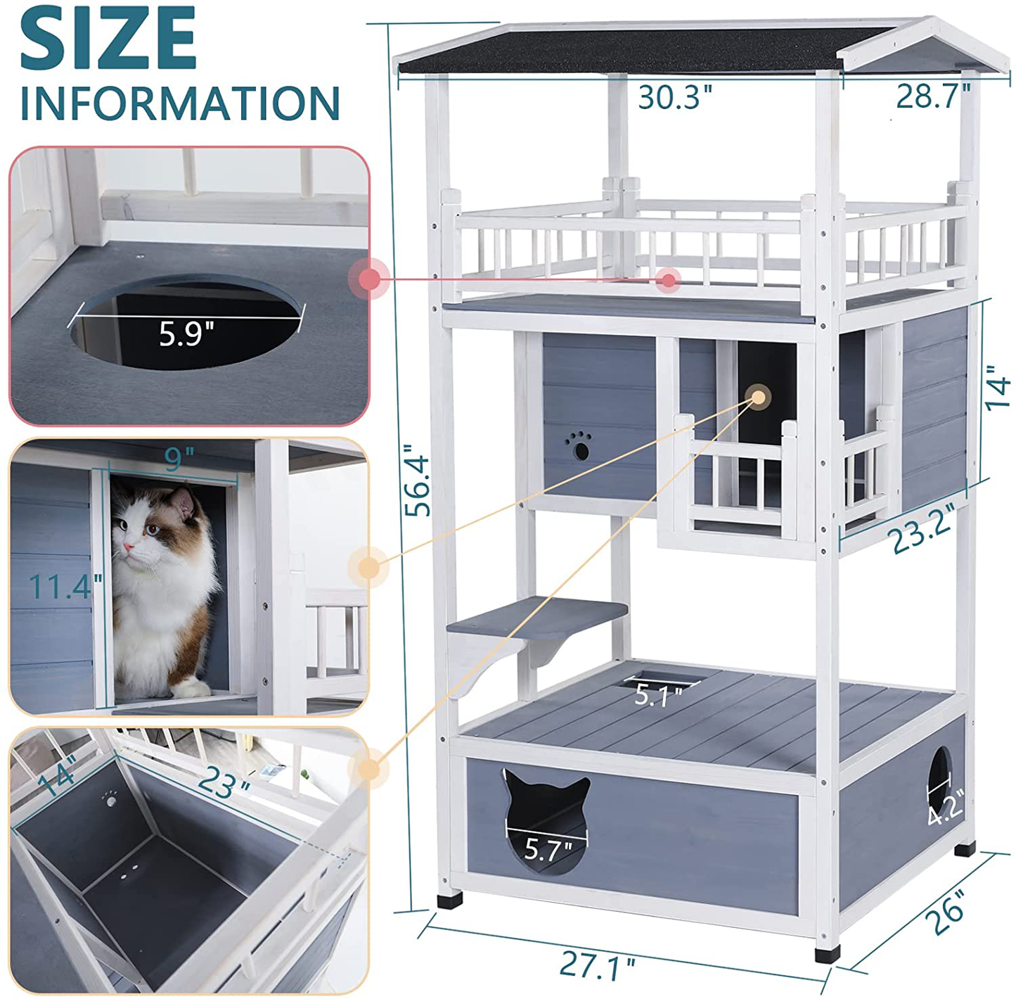 Petsfit Outdoor Cat House Cat Tree Cat Condo Cat Shelter Catio Weatherproof for 3-5 Cats Animals & Pet Supplies > Pet Supplies > Cat Supplies > Cat Furniture Petsfit   