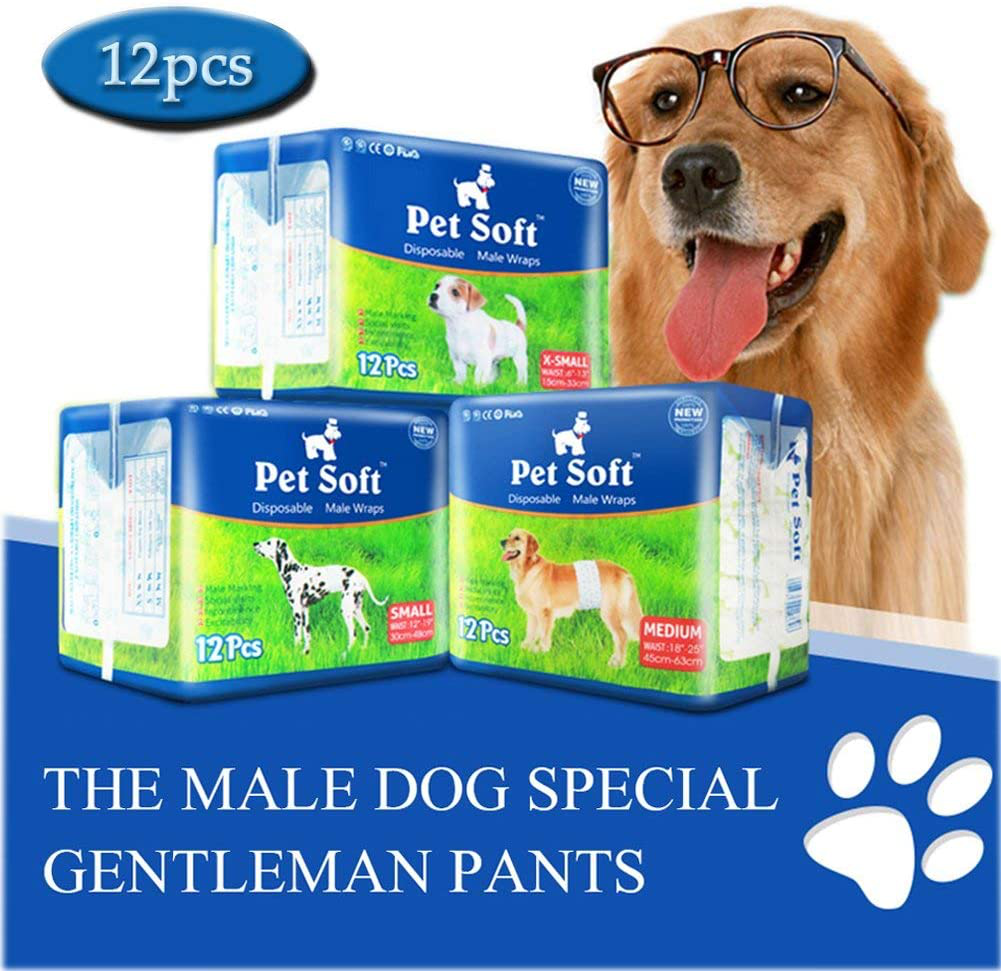 Pet Soft Disposable Dog Wraps - Disposable Male Dog Diapers for Male Puppy Doggy Marking Incontinent 12-72 Counts Animals & Pet Supplies > Pet Supplies > Dog Supplies > Dog Diaper Pads & Liners Pet Soft   