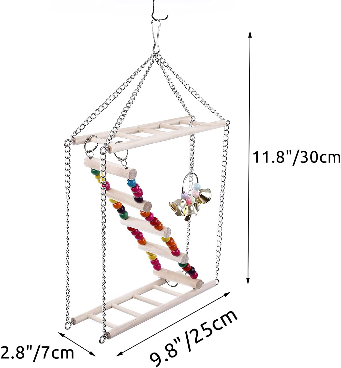 SAWMONG Bird Ladder, Bird Climbing Toys for Parrots, Wooden Bird Perch Bird Exercise Gym with Ladder and Bells for Parakeets Lovebirds Cockatiels and Small Birds Animals & Pet Supplies > Pet Supplies > Bird Supplies > Bird Ladders & Perches SAWMONG   