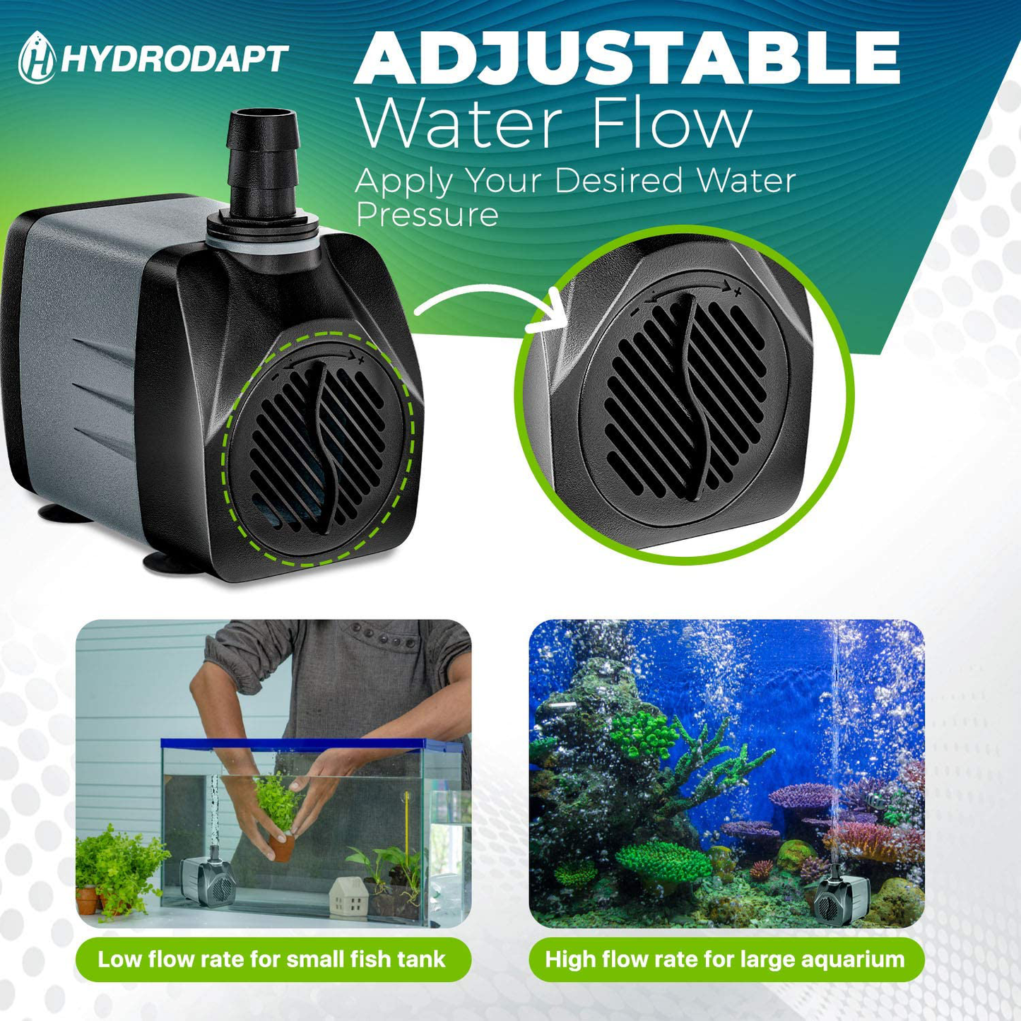 Water Pump Aquarium| Submersible Water Pump 25W | Small & Portable 400Gph Pump - Perfect for Ponds, Fountains, Aquariums & More | 7 Ft Height Lift | Connects to Almost Any Hose/Tubing | Quiet Motor Animals & Pet Supplies > Pet Supplies > Fish Supplies > Aquarium & Pond Tubing Hydrodapt   