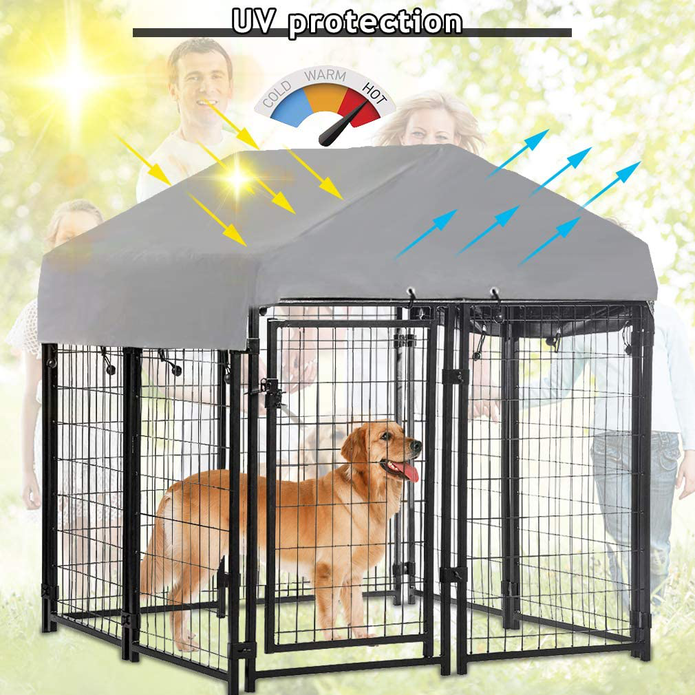 Welded Wire Dog Kennel Dog Crates Cage Large Metal Heavy Duty Outdoor Indoor Pet Playpen with a Roof and Water-Resistant Cover Animal Dog Enclosure for Large Dog