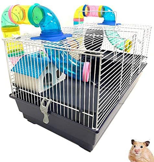 Large 2 or 3 Levels Hamster Small Animal Habitat Cage with Long Crossover Tubes Tunnels for Rodent Gerbil Mouse Mice