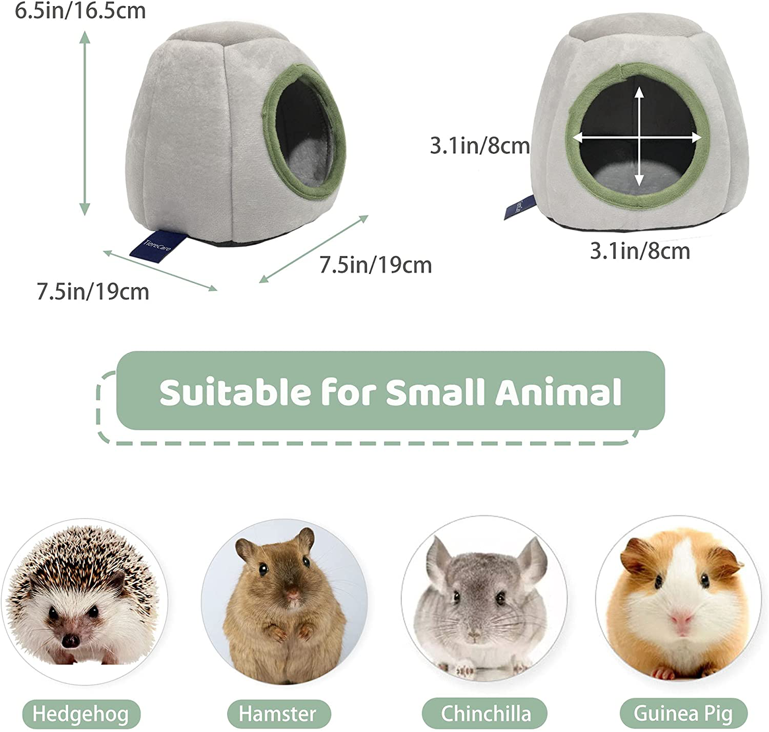 Tierecare Hamster Hideout Guinea Pig House Bed Cozy Habitat Hideaway Warm Hedgehog Ferret Chinchilla Washable Animals & Pet Supplies > Pet Supplies > Small Animal Supplies > Small Animal Habitat Accessories Tierecare   