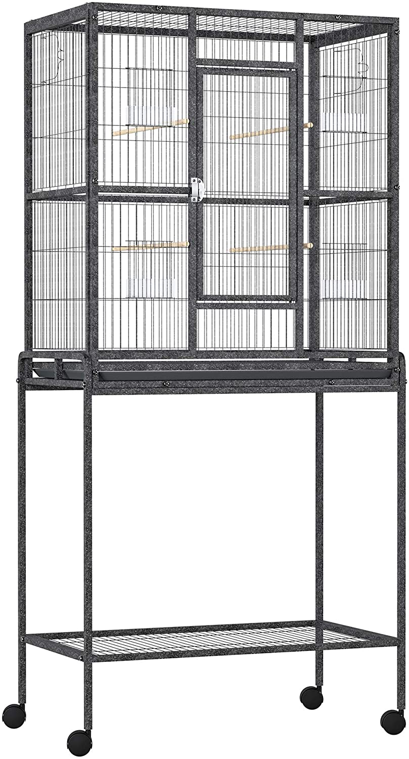 Pawhut Rolling Metal Bird Cage Feeder with Detachable Rolling Stand, Storage Shelf, Wood Perch & Food Container Animals & Pet Supplies > Pet Supplies > Bird Supplies > Bird Cage Accessories PawHut 32"L  