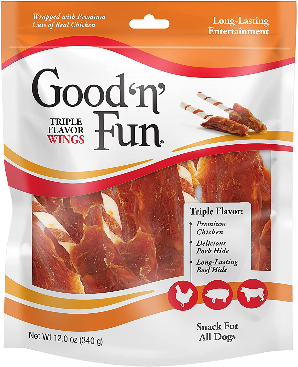 Good 'N' Fun Triple Flavor Wings, Made with Real Meat, Treats for All Dog Sizes Animals & Pet Supplies > Pet Supplies > Dog Supplies > Dog Treats Good'n'Fun 12-ounce  