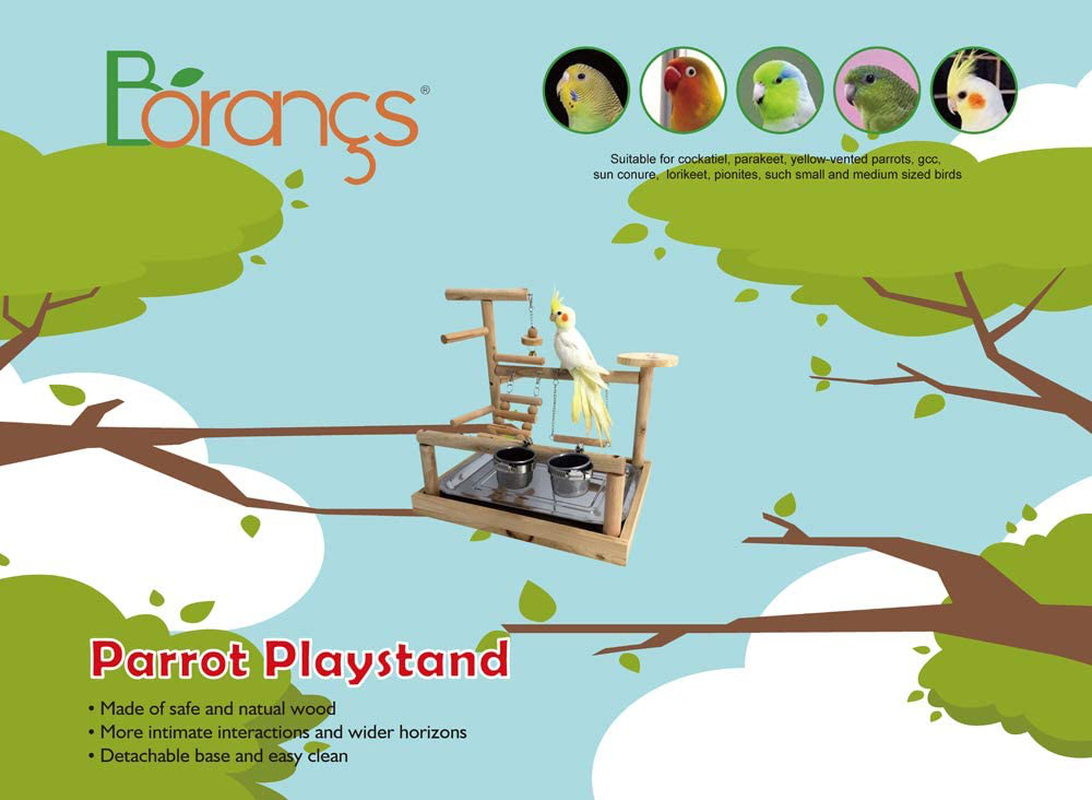 Borangs Parrots Playstand Bird Playground Wood Perch Training Stand Cockatiel Playpen Ladders Birds Swing Wood Gym Tabletop with Feeder Cups Toys Exercise Play Animals & Pet Supplies > Pet Supplies > Bird Supplies > Bird Gyms & Playstands Borangs   