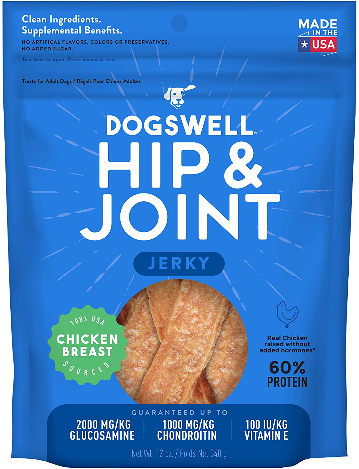 Dogswell Jerky Dog Treats, Made in USA Only with Glucosamine, Chondroitin & New Zealand Green Mussel for Happy Hips Animals & Pet Supplies > Pet Supplies > Dog Supplies > Dog Treats Dogswell Chicken Hip Joint 12 Ounce (Pack of 1) 