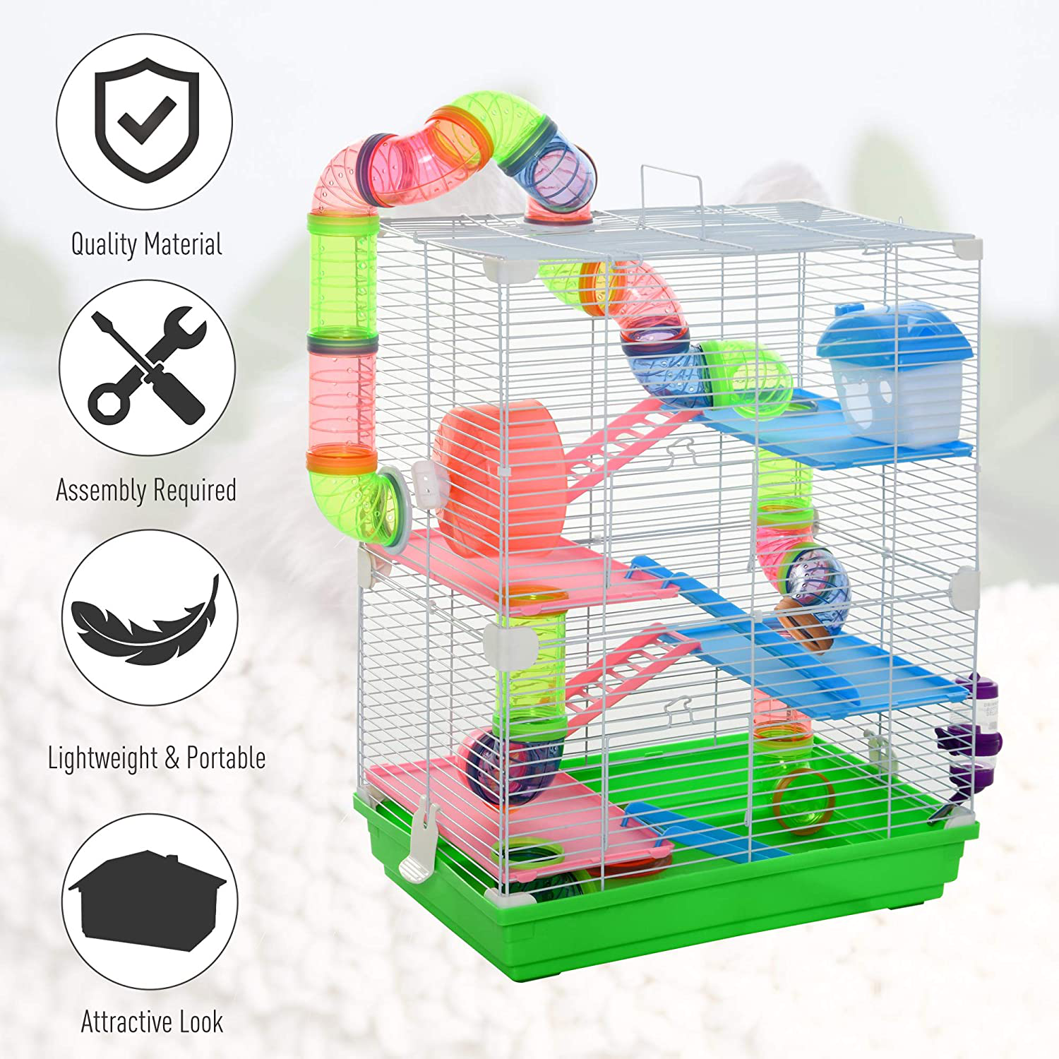 Pawhut 5-Tier Hamster Cage Gerbil Habitat Home Small Pet Animals House with Water Bottle, Food Dishes & Interior Ladder Animals & Pet Supplies > Pet Supplies > Small Animal Supplies > Small Animal Habitats & Cages PawHut   