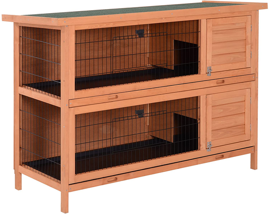 Pawhut 54" 2-Floor Large Rabbit Hutch Wooden Pet House Bunny Cage Small Animal Habitat with Lockable Doors Run Asphalt Roof for Outdoor Use Animals & Pet Supplies > Pet Supplies > Small Animal Supplies > Small Animal Habitats & Cages PawHut Brown  