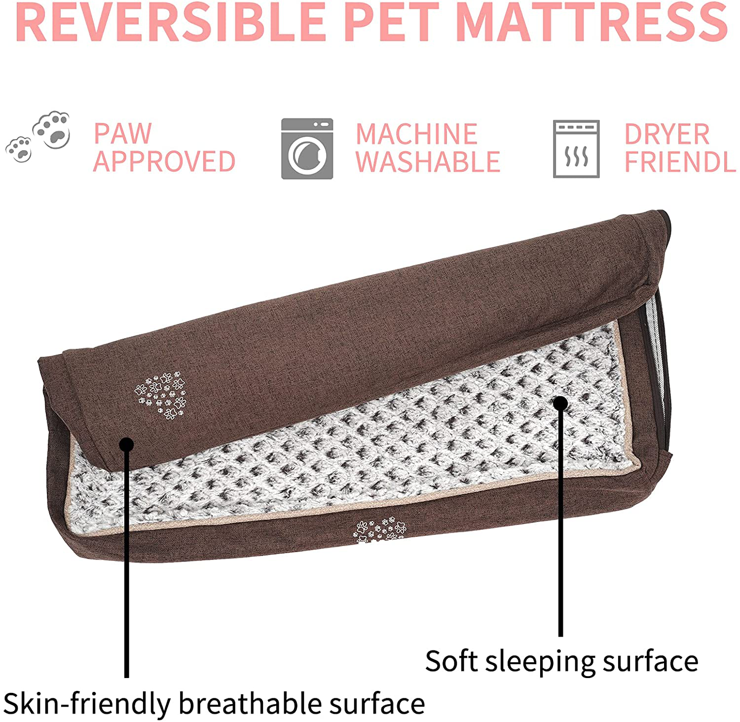 VANKEAN Stylish Reversible Dog Mat (Warm and Cool), Waterproof Inner Lining, Removable Machine Washable Cover, Plush Dog Mattress for Joint Relief Dog Bed for Crate, Coffee Animals & Pet Supplies > Pet Supplies > Dog Supplies > Dog Beds VANKEAN   