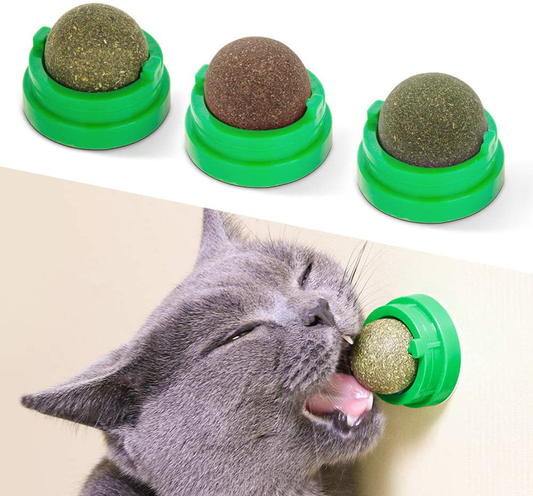 Potaroma 3 Silvervine Catnip Balls, Edible Kitty Toys for Cats Lick, Safe Healthy Kitten Chew Toys, Teeth Cleaning Dental Cat Toy, Cat Wall Treats
