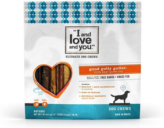 I and Love and You Good Golly Beef Gullet Sticks - Grain Free Dog Chews, 100% Beef Gullet, 48 Pack of 6-Inch Sticks Animals & Pet Supplies > Pet Supplies > Small Animal Supplies > Small Animal Treats I AND LOVE AND YOU   