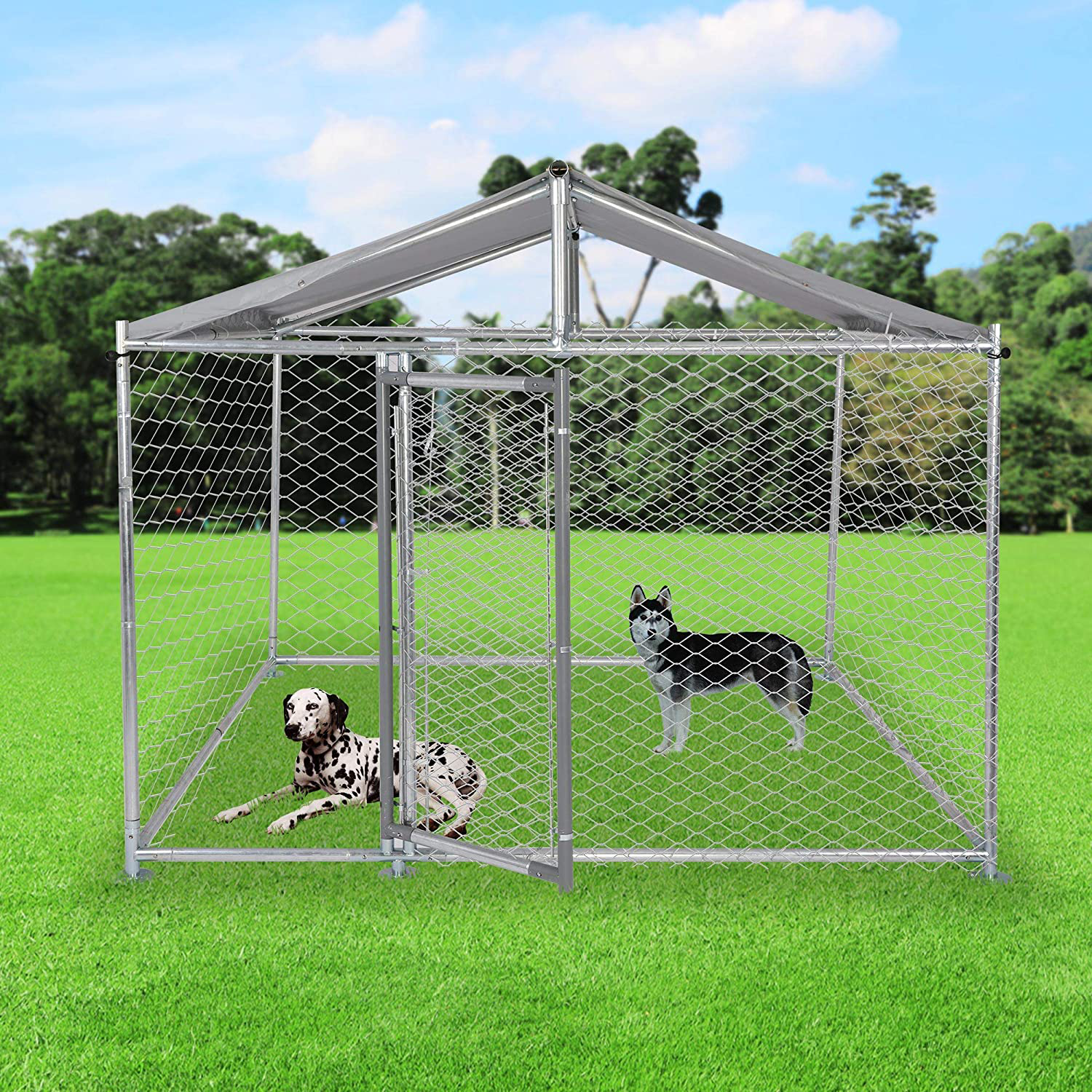 LONABR Metal Dog Playpen 10Ft/6.5Ft Exercise Fence Barrier Playpen Kennel Lockable Chain Link Kennel With/Without Water-Resistant Cover,Heavy Duty Outdoor Cage Kennel Fence for Large Dogs