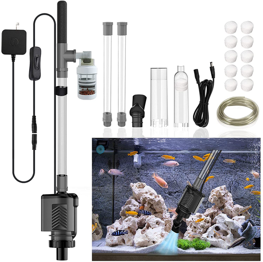 Hitauing Electric Aquarium Gravel Cleaner, 317GPH DC 24V/24W Automatic Fish Tank Cleaning Tool Set Removable Vacuum Water Changer Sand Washer Filter Changer