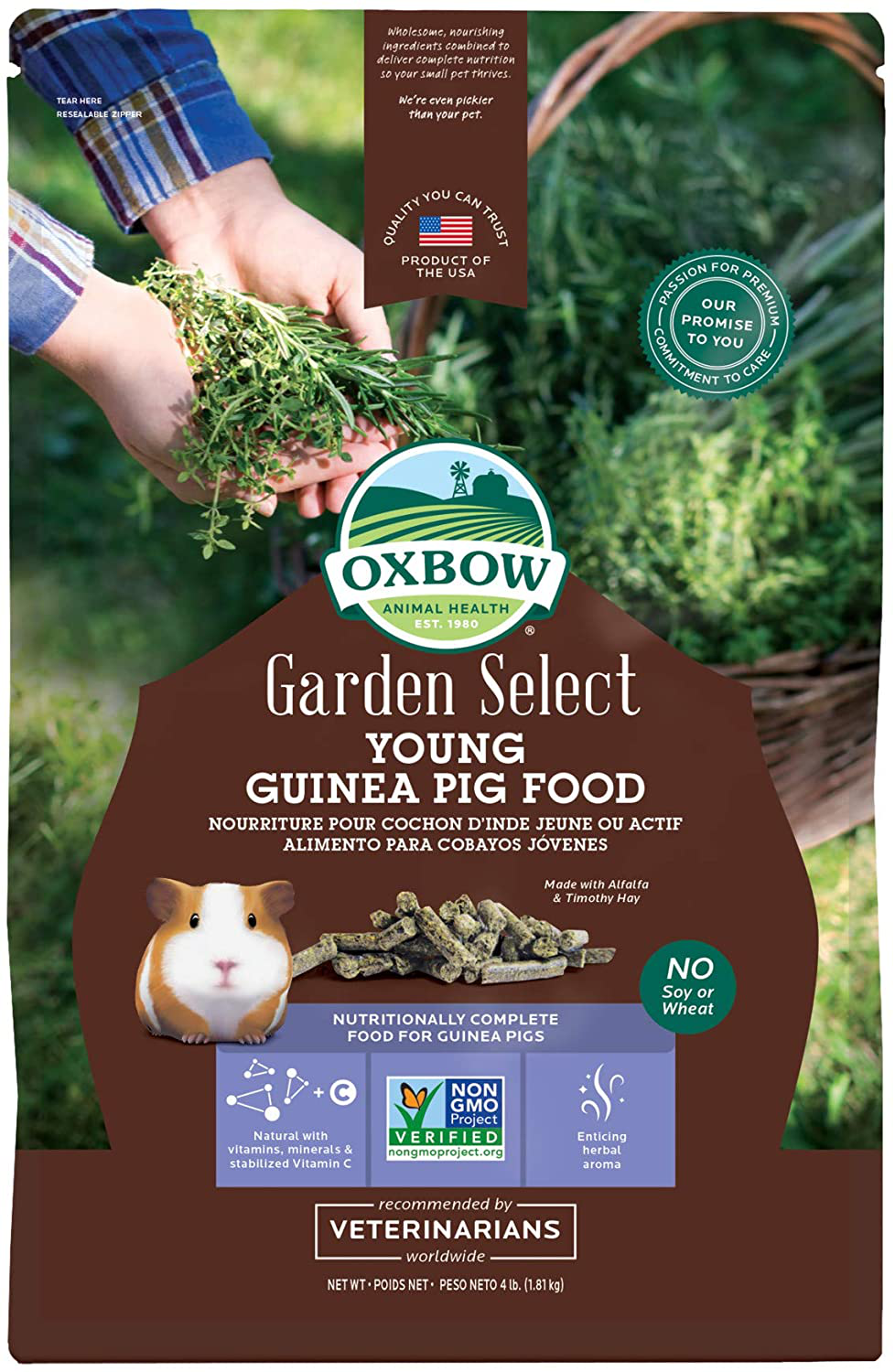 Oxbow Animal Health Garden Select Young Guinea Pig Food, Garden-Inspired Recipe for Young Guinea Pigs, No Soy or Wheat, Non-Gmo, Made in the USA, 4 Pound Bag