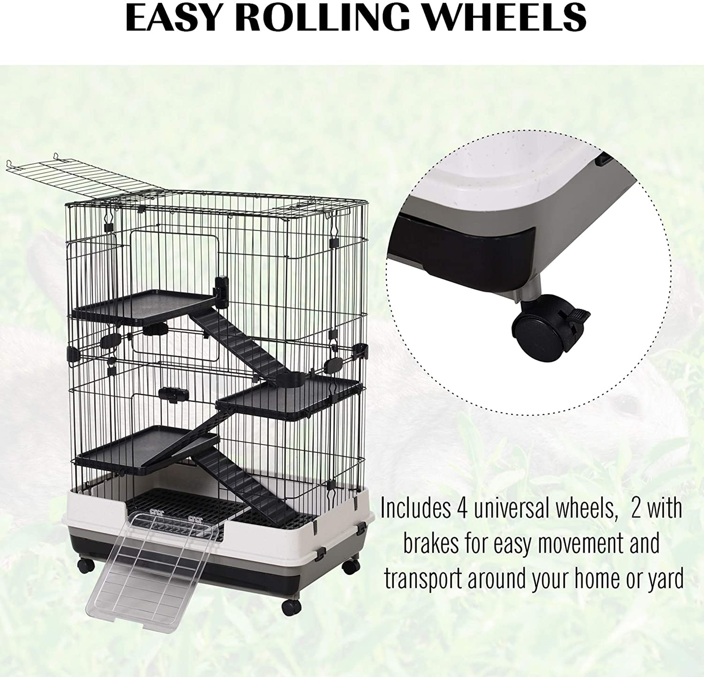 Pawhut 32”L 4-Level Indoor Small Animal Rabbit Cage with Wheels Animals & Pet Supplies > Pet Supplies > Small Animal Supplies > Small Animal Habitats & Cages Aosom LLC   