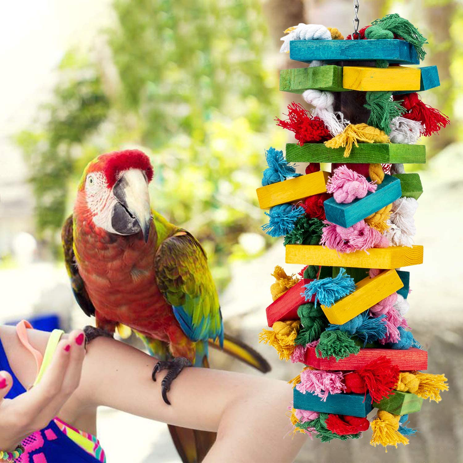 RAINBOWPK Natural Wooden Chewing Bird Toys for Parrots, Multi-Colored Hanging Shredding Toys for Medium and Small Parrots, Parakeets, Conures, Cockatiels, Macaws, Cockatoos and Birds Animals & Pet Supplies > Pet Supplies > Bird Supplies > Bird Toys RAINBOWPK   