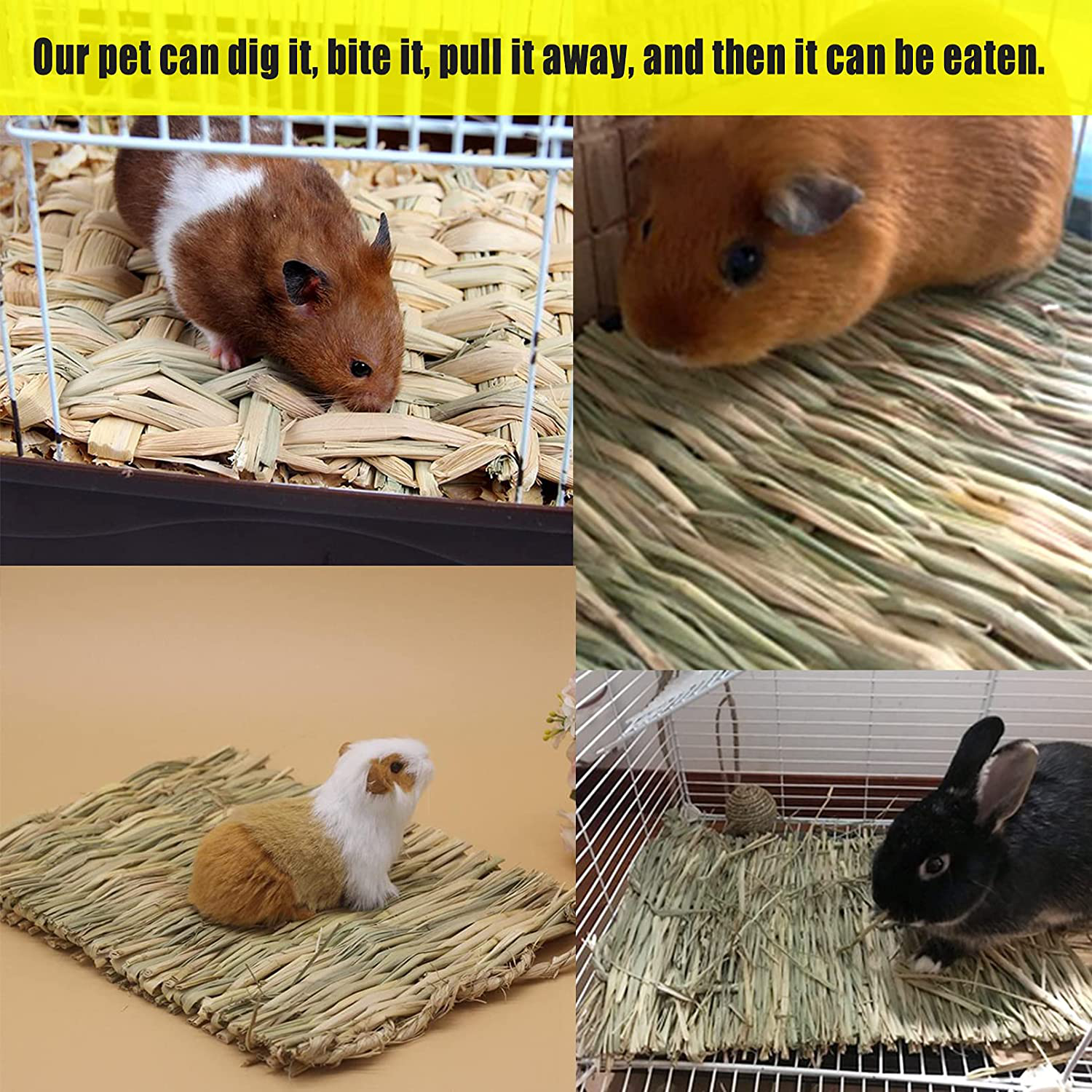 Hamiledyi Bunny Grass Mat Woven Bed Mat Natural Straw Hay Mats Rabbit Handmade Bedding Sleeping Grinding Nesting and Chewing Toy for Guinea Pig Hamster Chinchilla Squirrel Hedgehog Animals & Pet Supplies > Pet Supplies > Small Animal Supplies > Small Animal Bedding Hamiledyi   