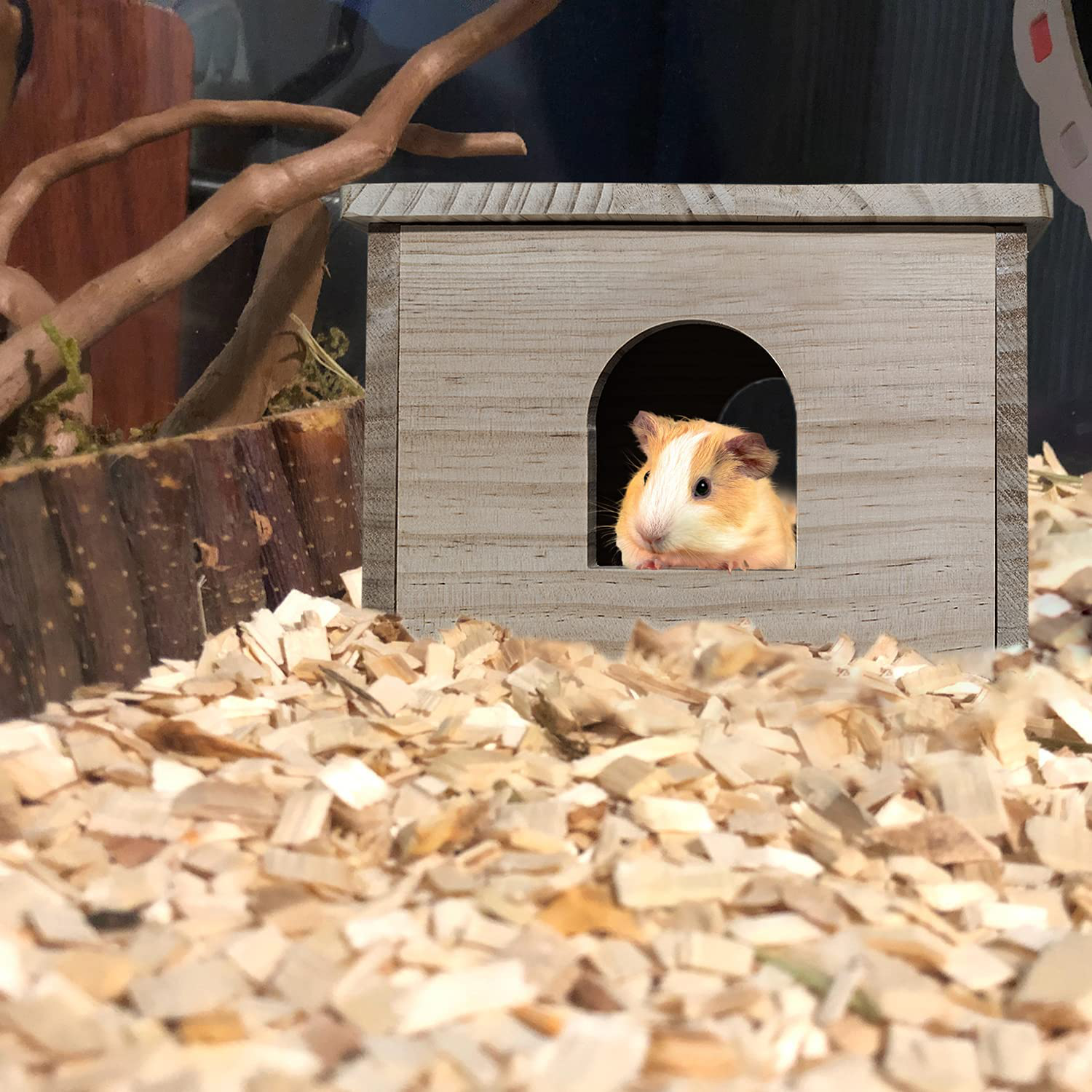 Guinea Pigs Wood House with Window, Small Animals Hut Hideout, Natural Habitat Cage for Guinea Pigs, Hamsters, Chinchillas Animals & Pet Supplies > Pet Supplies > Small Animal Supplies > Small Animal Habitats & Cages GIRVEM   