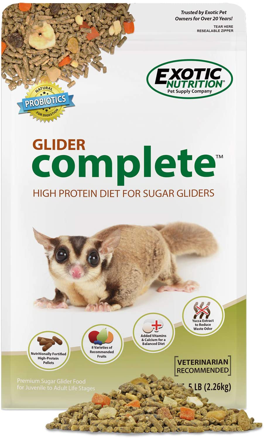 Glider Complete - Healthy High Protein Nutritionally Complete Staple Diet Sugar Glider Food (2 Lb) Animals & Pet Supplies > Pet Supplies > Small Animal Supplies > Small Animal Food Exotic Nutrition 5 lb.  