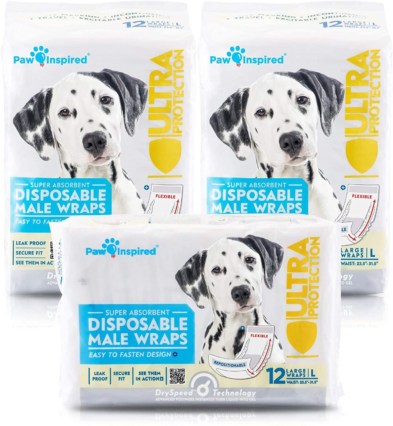 Paw Inspired 36Ct Disposable Male Dog Wraps, Belly Band for Dogs | Disposable Dog Diapers Male | Belly Bands for Male Dogs | Excitable Urination, Incontinence, or Male Marking Animals & Pet Supplies > Pet Supplies > Dog Supplies > Dog Diaper Pads & Liners Paw Inspired Large  