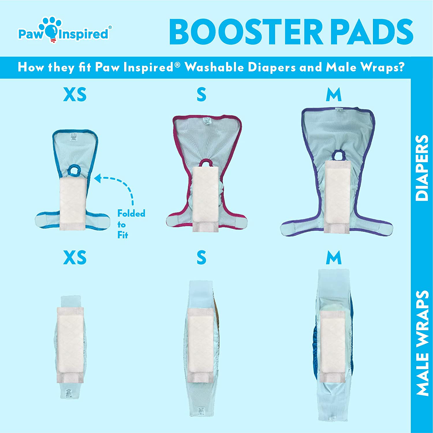 Paw Inspired Dog Diaper Pads | Disposable Diaper Liners | Booster Pad Inserts Fit Most Female and Male Washable and Disposable Dog Diapers and Belly Bands | Adds Absorbency, Stops Leaks