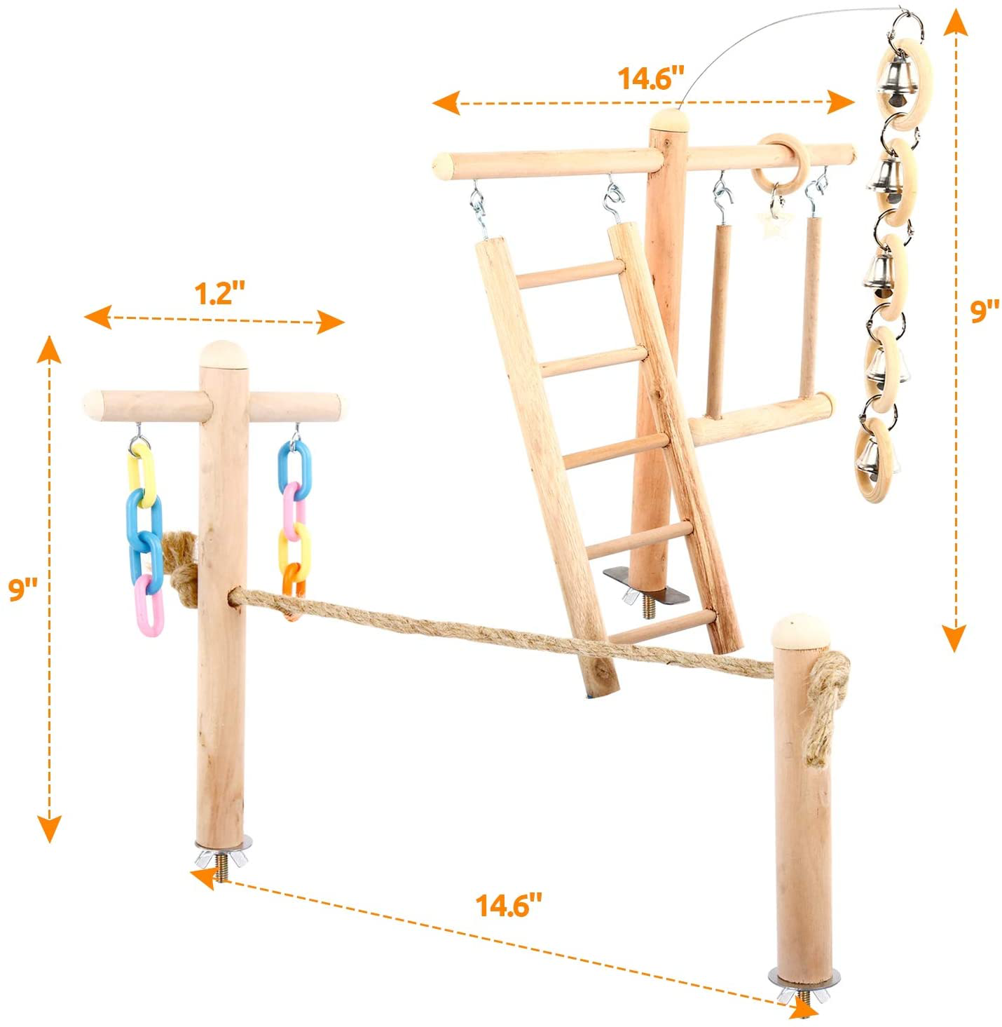 SAWMONG Wooden Bird Play Stand Perch Set, Parrot Playground Swing Toy, Cockatiel Birdcage Training Climbing Ladder, Parakeets Exercise Gym with Rope, Chew Toys for Conures Accessories Decor Animals & Pet Supplies > Pet Supplies > Bird Supplies > Bird Gyms & Playstands SAWMONG   