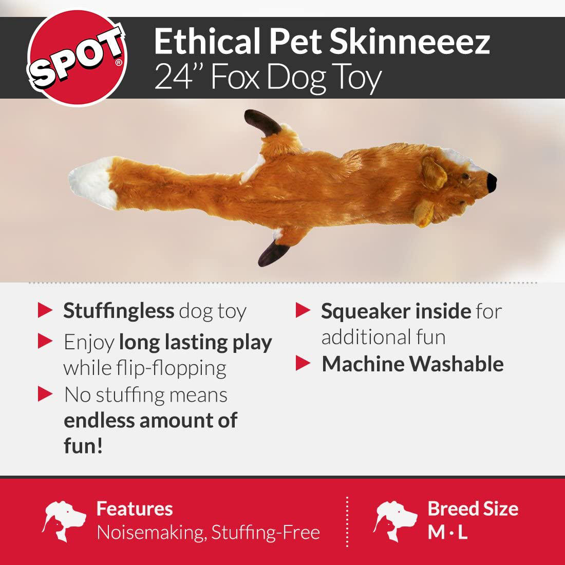 Ethical Mini Skinneeez Skunk 14 Stuffingless Dog Toy