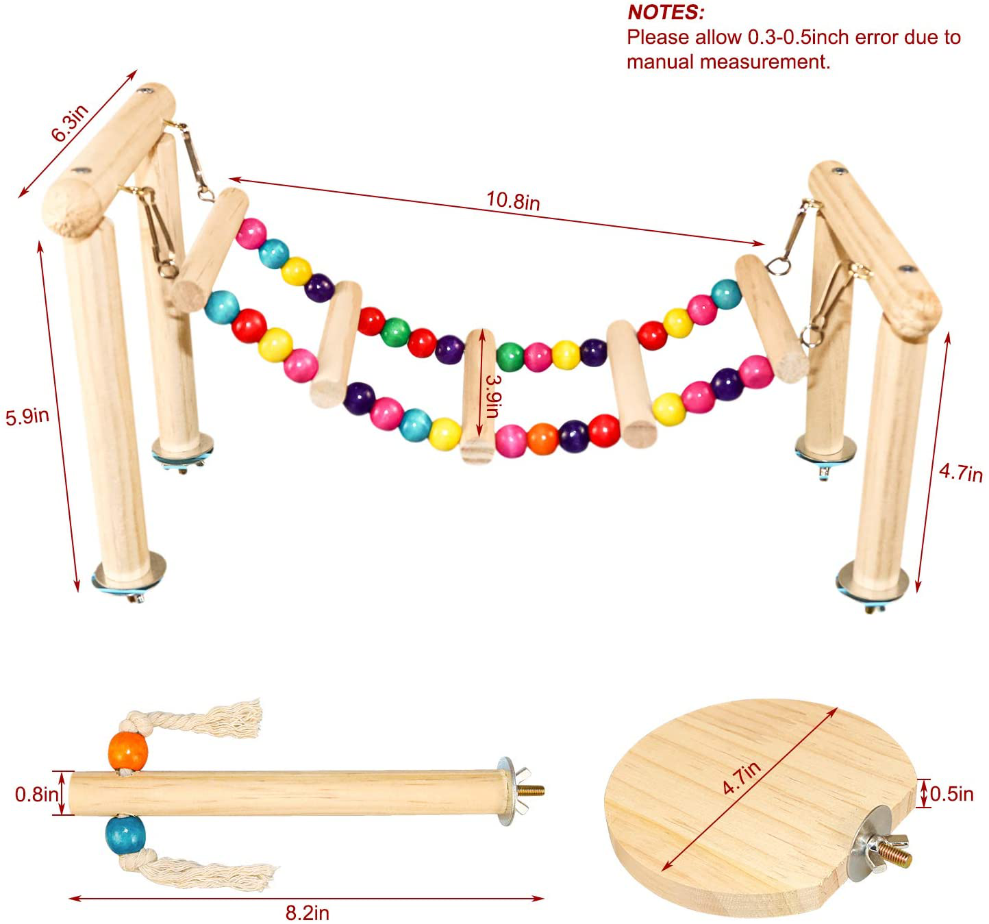 Roundler Bird Perches Stand Toy, Parrot Swing Climbing Ladder Toys, Birdcage Top Play Gyms Playground Stands Wooden Perch for Parakeet, Cockatiel, Lovebirds, Conure and Finches Animals & Pet Supplies > Pet Supplies > Bird Supplies > Bird Gyms & Playstands Roundler   