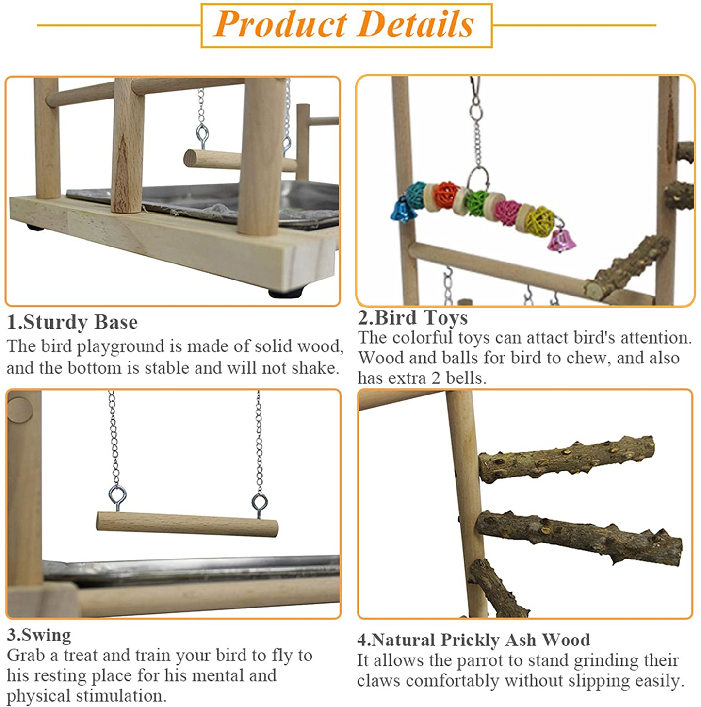 Kathson Bird Playground Parrot Perch Stand Toys, Birds Wood Play Gym Activity Center Exercise Playpen Ladder Swing with Feeder Cups Chewing Toy(Include a Tray) Animals & Pet Supplies > Pet Supplies > Bird Supplies > Bird Gyms & Playstands kathson   