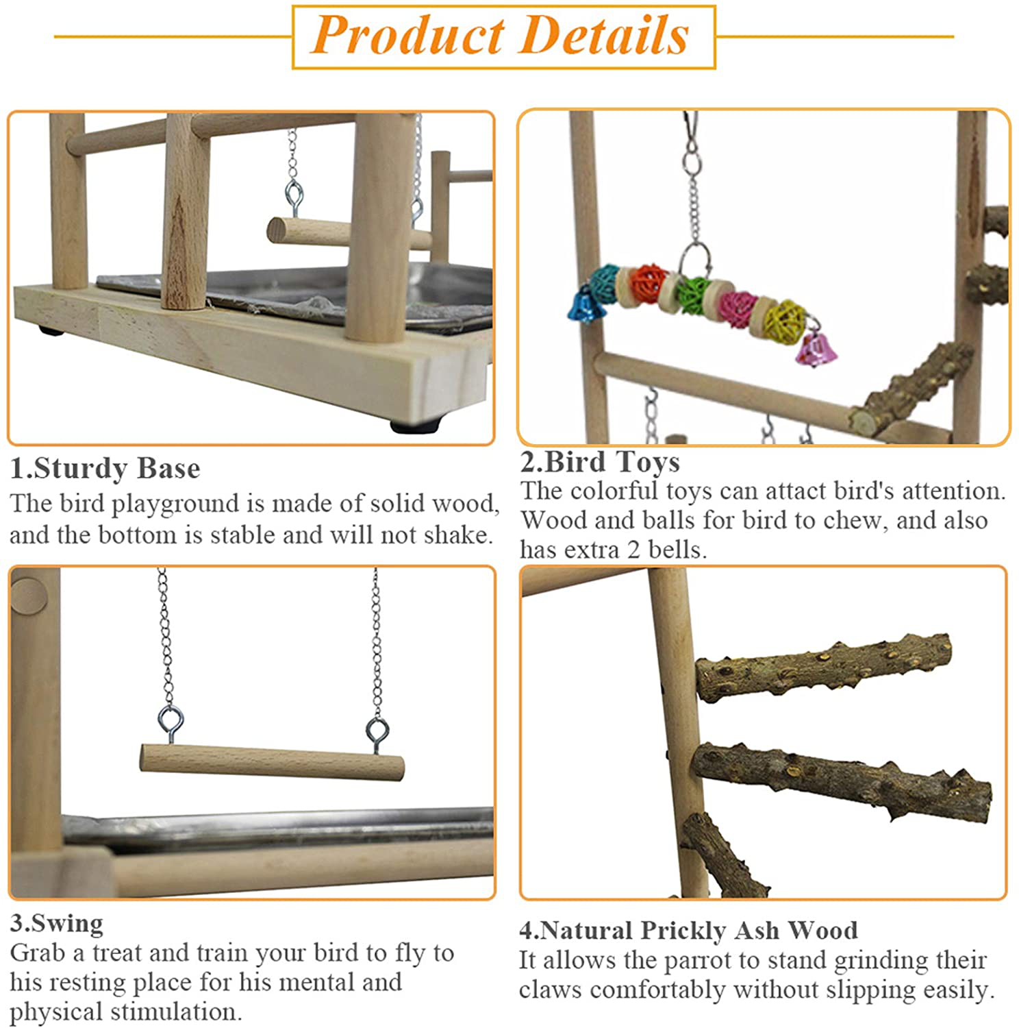 Kathson Bird Playground Parrot Perch Stand Toys, Birds Wood Play Gym Activity Center Exercise Playpen Ladder Swing with Feeder Cups Chewing Toy(Include a Tray) Animals & Pet Supplies > Pet Supplies > Bird Supplies > Bird Gyms & Playstands kathson   