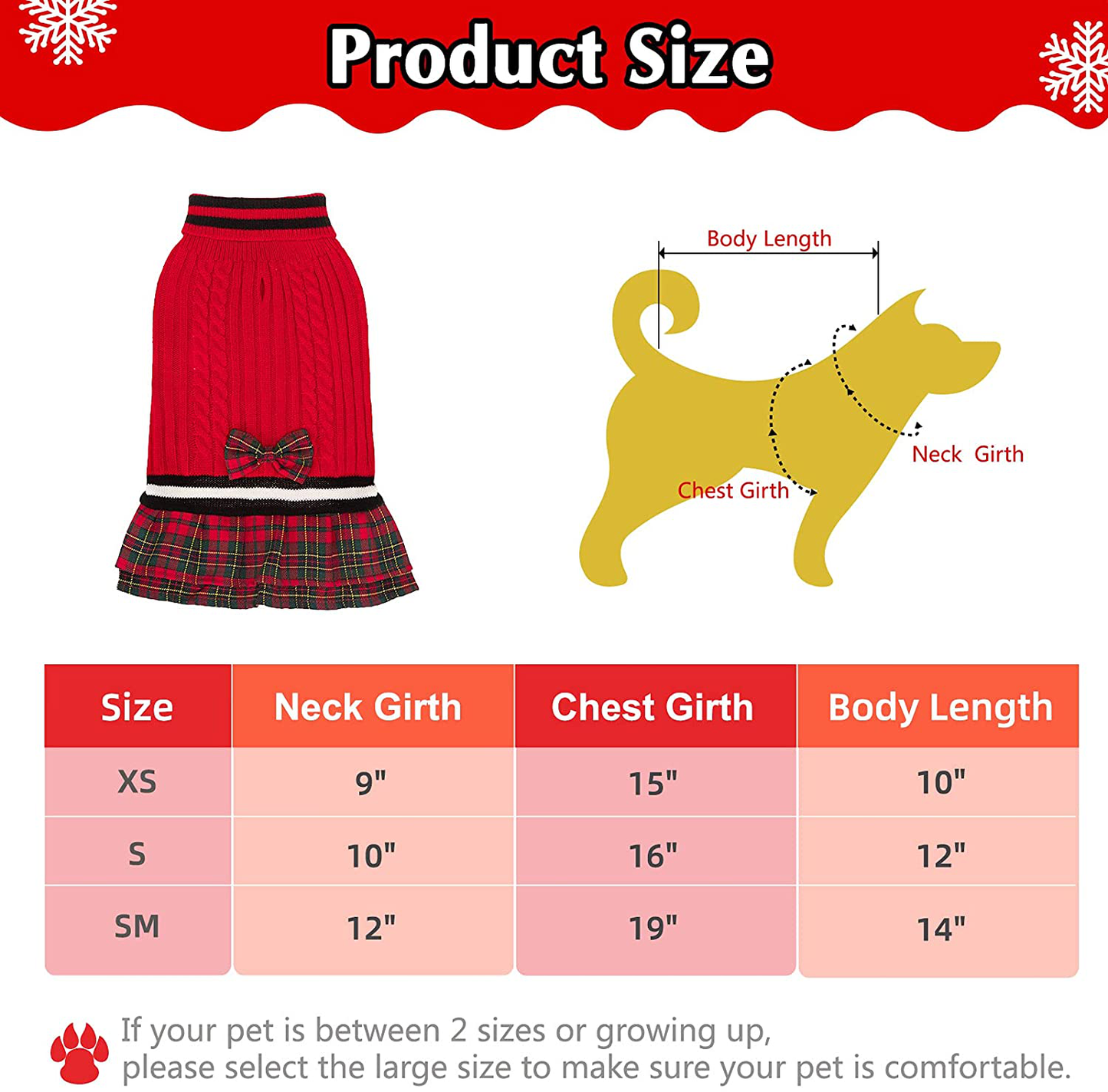 Dog Sweater Dress Plaid Dress with Bowtie - Dog Turtleneck Pullover Knitwear Cold Weather Sweater with Leash Hole, Suitable for Small Medium Dogs Puppies Animals & Pet Supplies > Pet Supplies > Dog Supplies > Dog Apparel PAWCHIE   