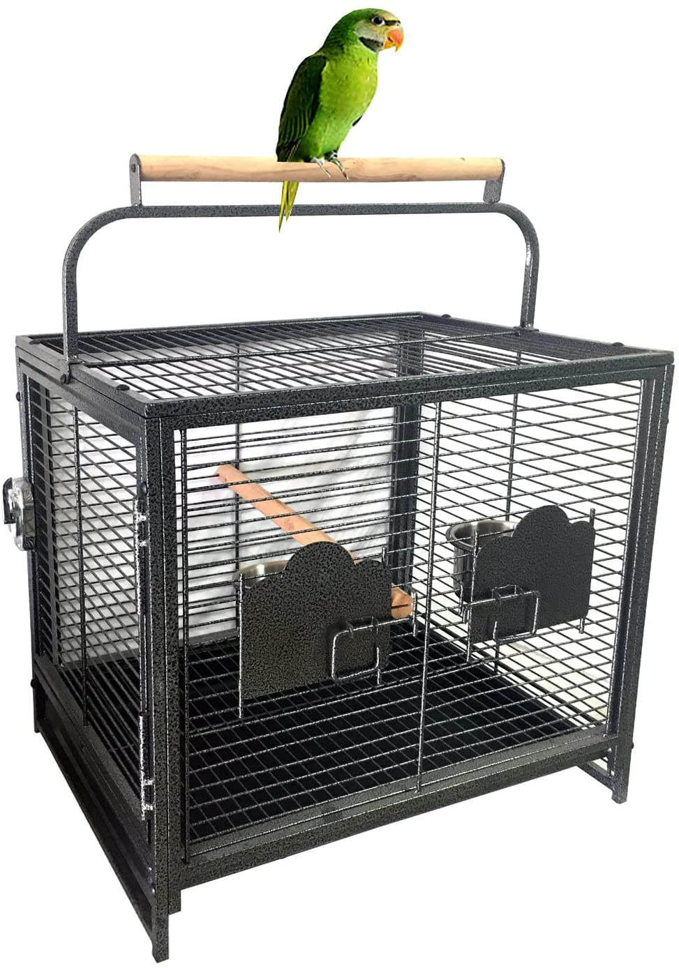 Mcage Portable and Durable Heavy Duty Travel Vet Bird Parrot Carrier Play Stand Perch Cage Feeding Bowl Stand with Handle and Accessories Animals & Pet Supplies > Pet Supplies > Bird Supplies > Bird Cages & Stands Mcage Hammertone Black  