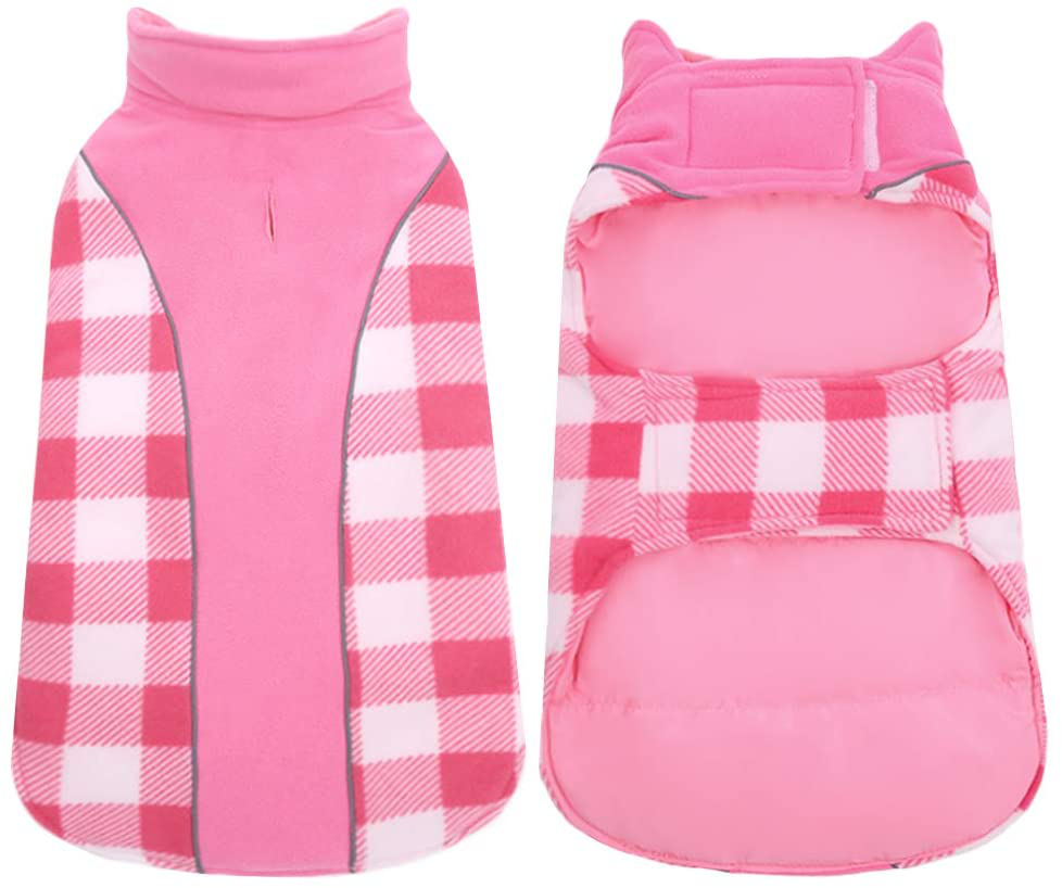 Kuoser Reversible Dog Cold Weather Coat, Reflective Waterproof Winter Pet Jacket, British Style Plaid Dog Coat Warm Cotton Lined Vest Windproof Outdoor Apparel for Small Medium and Large Dogs Animals & Pet Supplies > Pet Supplies > Dog Supplies > Dog Apparel Kuoser Pink XXX-Large (Pack of 1) 