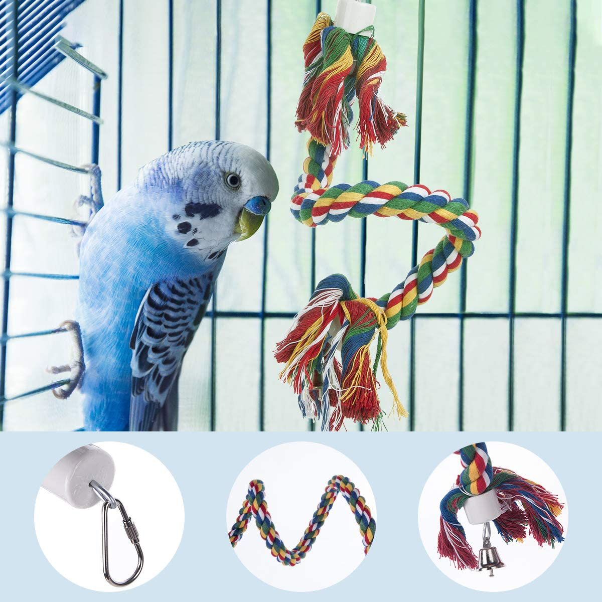 Bird Spiral Rope Perch Standing Toys with Bell Comfy Perch Parrot Toys for Rope Bungee Flexible Multi-Color Bird Toy, Brightly Colored Handmade Chew Toy Animals & Pet Supplies > Pet Supplies > Bird Supplies > Bird Ladders & Perches Tutu of pet   
