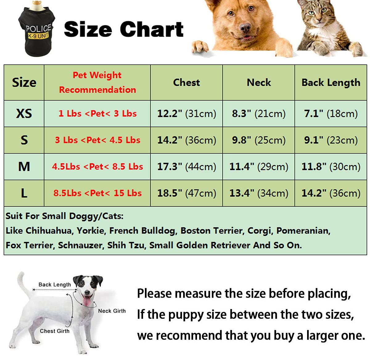 Dog T-Shirt Pet Police Dog Cat Clothes Summer Costumes Puppy Shirt, Breathable Outfits Vest Apparel for Extra Small Medium Doggy Boy and Girl