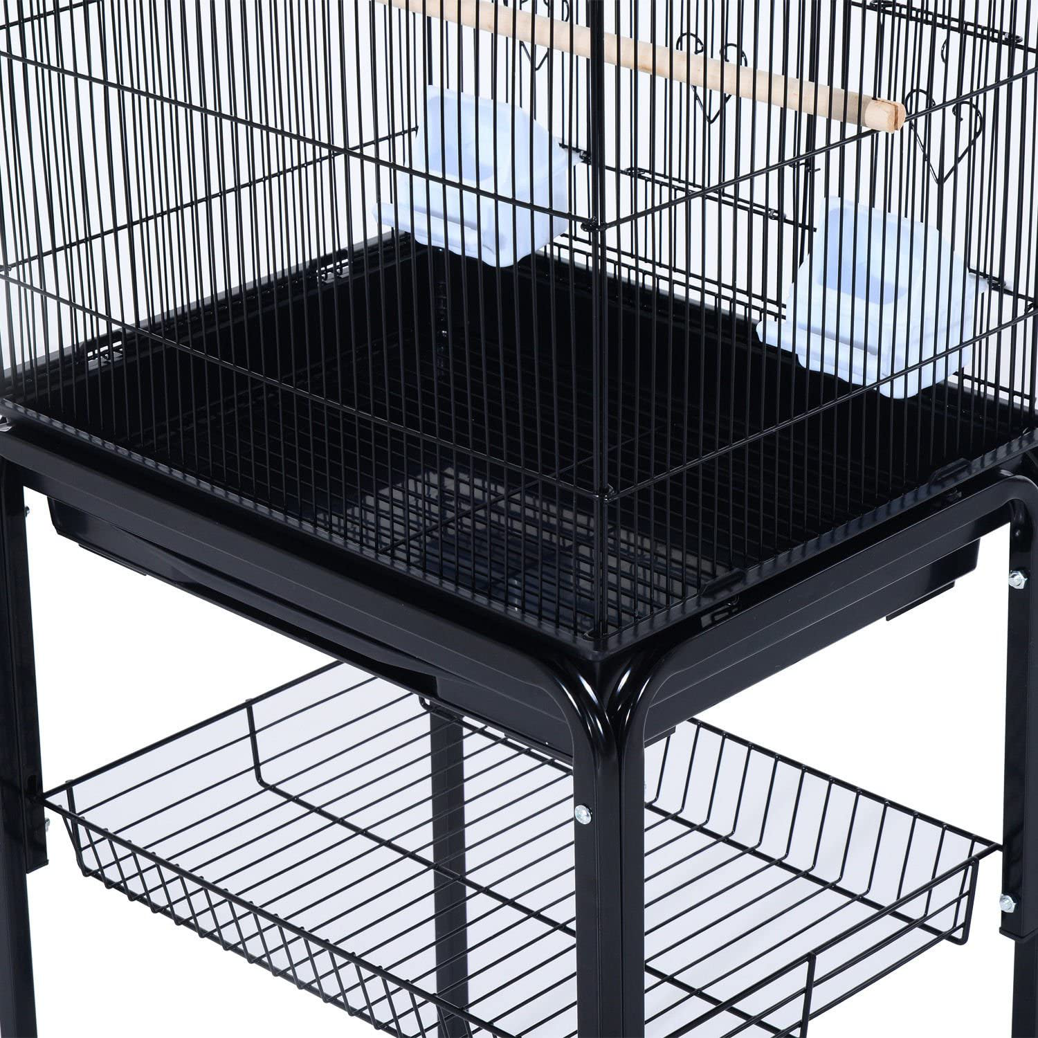 Pawhut 60" Metal Indoor Bird Cage Starter Kit with Detachable Rolling Stand, Storage Basket, and Accessories Animals & Pet Supplies > Pet Supplies > Bird Supplies > Bird Cages & Stands PawHut   