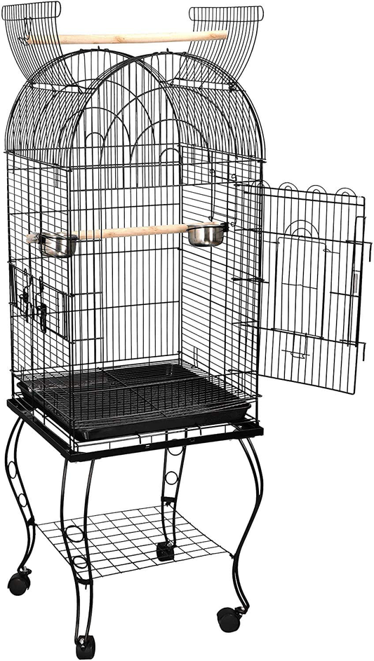 SUPER DEAL 63.5'' Rolling Bird Cage Large Wrought Iron Cage for Cockatiel Sun Conure Parakeet Finch Budgie Lovebird Canary Medium Pet House with Rolling Stand & Storage Shelf Animals & Pet Supplies > Pet Supplies > Bird Supplies > Bird Cages & Stands SUPER DEAL   