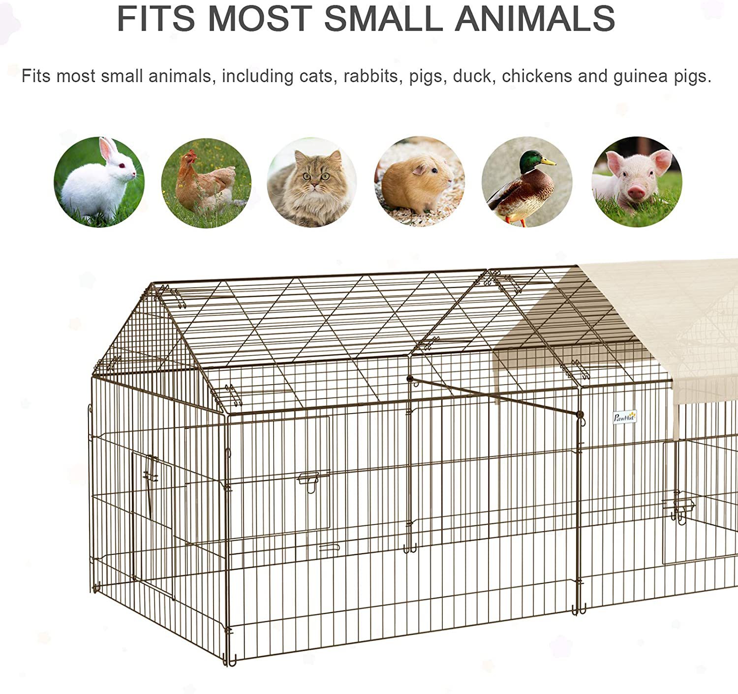 Pawhut 87” X 41” Outdoor Metal Pet Enclosure Small Animal Playpen Run for Rabbits, Chickens, Cats, Small Animals