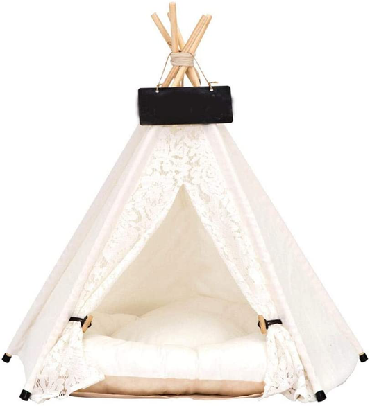 Kinbelle Lace Pet Tent Dog Bed Cat Tipi Kennels Removable Washable Pet Teepee Play House (With Cushion) Animals & Pet Supplies > Pet Supplies > Dog Supplies > Dog Houses Kinbelle L  